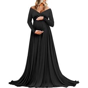 Saslax Pregnancy Dresses for Photography, Maternity Off Shoulders Long Sleeve
